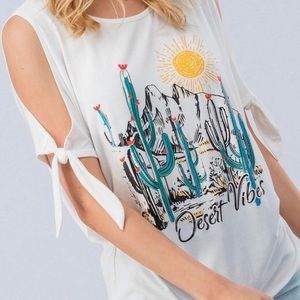 🌵Cold Shoulder “Desert Vibes” Cactus Graphic Tee